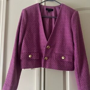 Ann Taylor Textured Purple Blazer with Gold Buttons